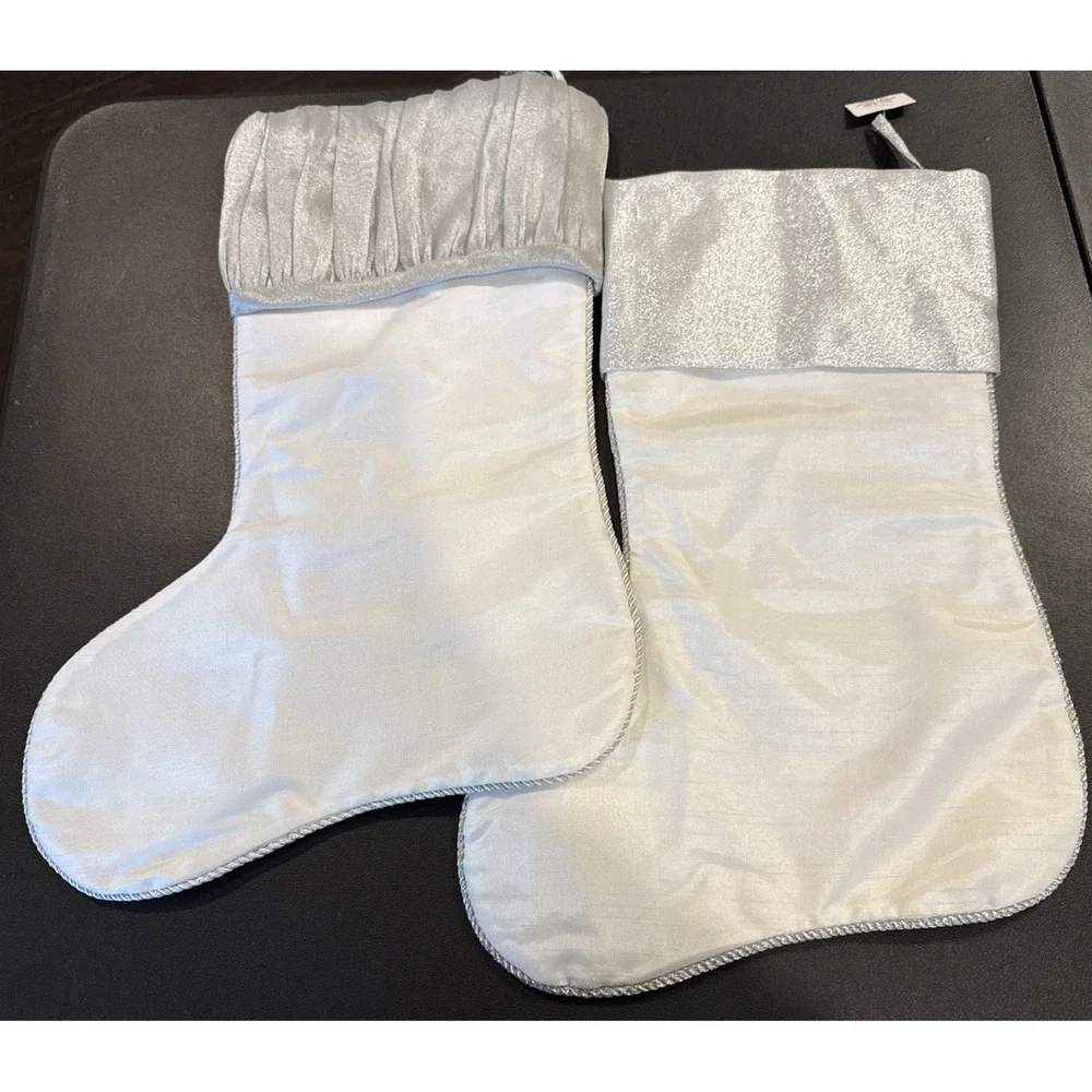Embellished Silver White Snowflakes Holiday Christmas Stocking 17